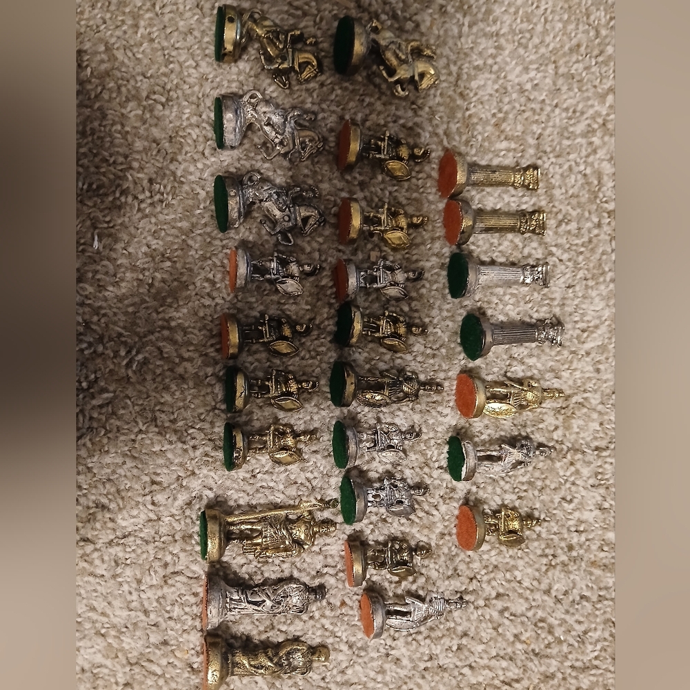 Vintage Cast Iron Bronze Chess Set Pieces